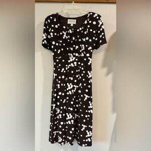 Julian Taylor - Brown and White Polka Dot Midi Dress, knit, 14